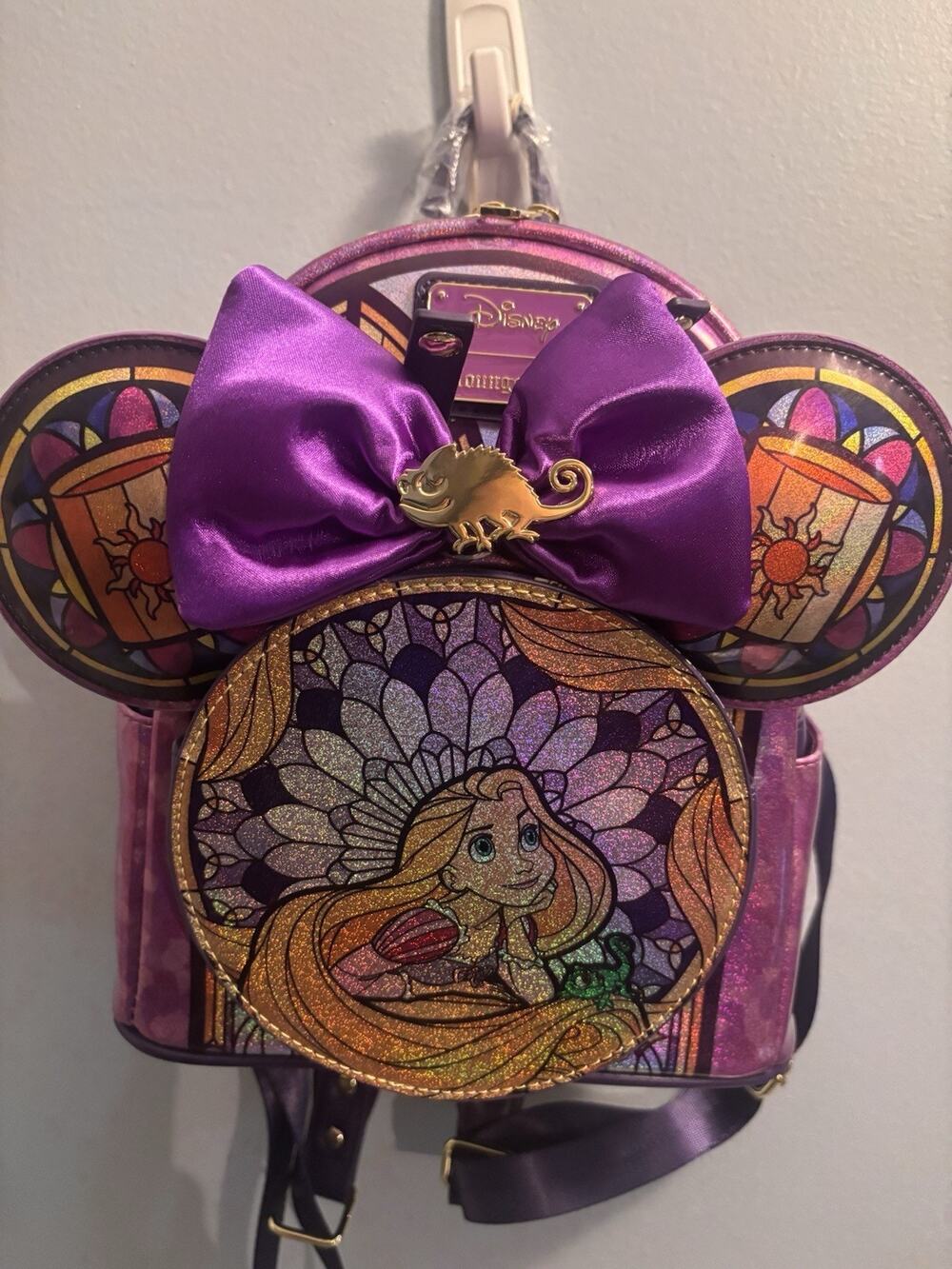 NWT Rapunzel & Pascal Stained Glass Loungefly Mini-backpack & Ears Set